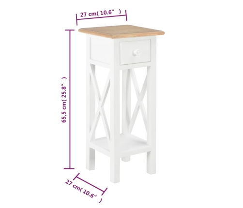 vidaXL Mesa auxiliar de madera blanca 27x27x65,5 cm