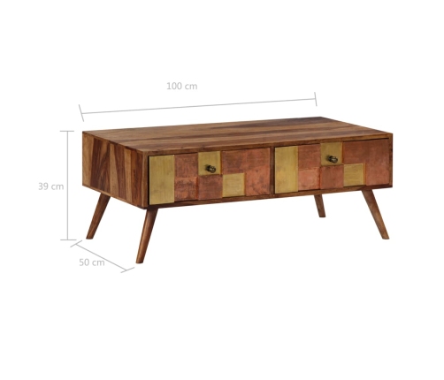 Mesa de centro de madera maciza de sheesham 100x50x39 cm