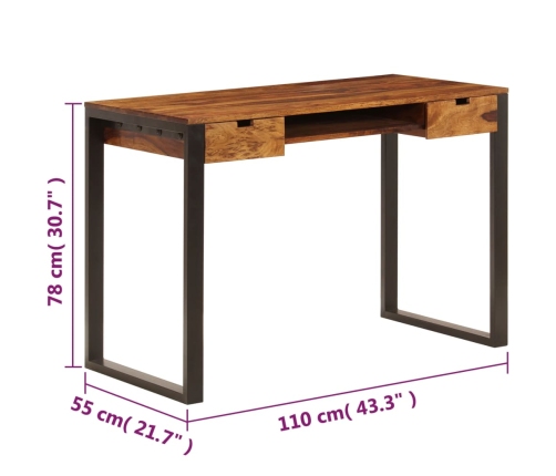 Escritorio de madera maciza de sheesham y acero 110x55x78 cm