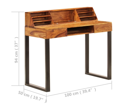 Escritorio de madera maciza de sheesham y acero 110x50x94 cm