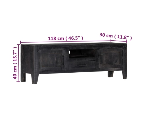 Mueble para TV de madera maciza de mango negro 118x30x40 cm