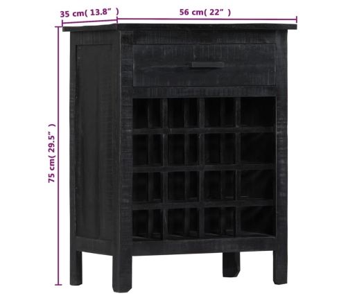 Botellero de madera de mango maciza negro 56x35x75 cm