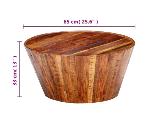 Mesa de centro de madera maciza de mango rugosa 65x65x33 cm