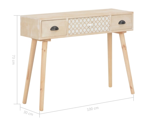 Mesa consola con 3 cajones madera maciza de pino 100x30x73 cm