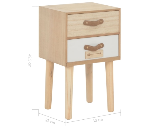 Mesita de noche con 2 cajones madera maciza pino 30x25x49,5 cm