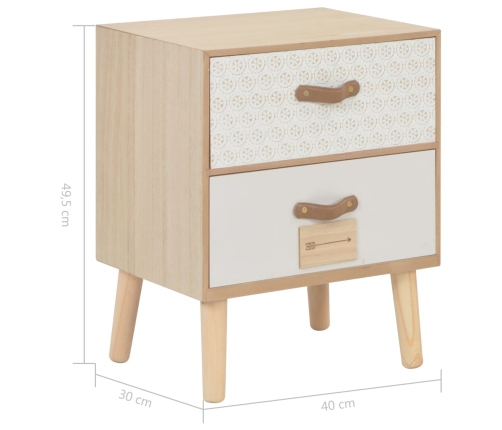 Mesita de noche con 2 cajones madera maciza pino 40x30x49,5 cm