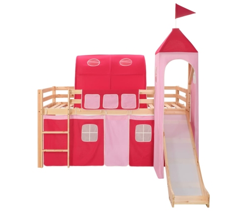 Cama alta para niños tobogán y escalera madera pino 208x230 cm