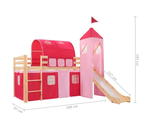 Cama alta para niños tobogán y escalera madera pino 208x230 cm