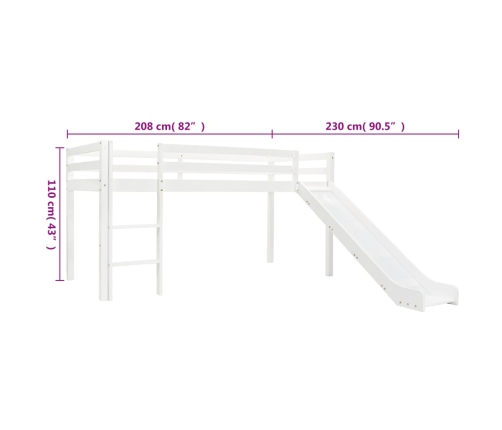 Cama alta para niños tobogán y escalera madera pino 97x208 cm