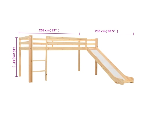 Cama alta para niños tobogán y escalera madera pino 97x208 cm