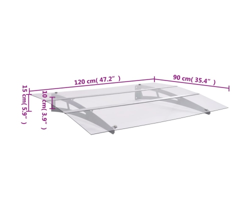 Marquesina puerta policarbonato plata y transparente 120x90 cm