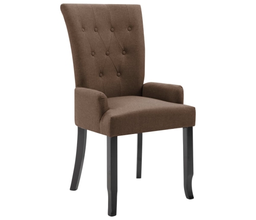 Silla de comedor con reposabrazos de tela marrón