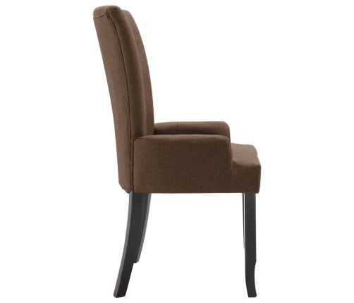 Silla de comedor con reposabrazos de tela marrón