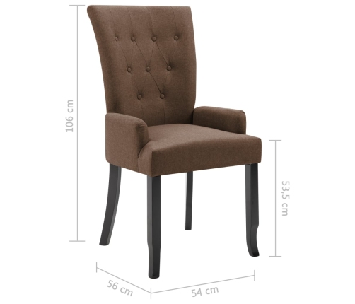 Silla de comedor con reposabrazos de tela marrón