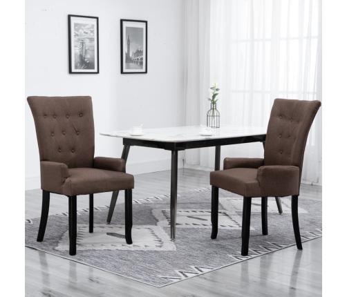 Silla de comedor con reposabrazos de tela marrón