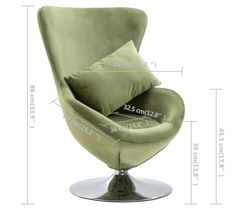 Sillón egg giratorio con cojín terciopelo verde