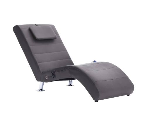 Diván de masaje con almohada de cuero artificial gris