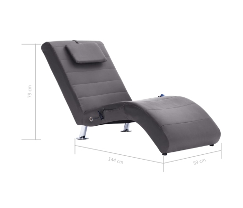 Diván de masaje con almohada de cuero artificial gris