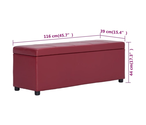 Banco con espacio de almacenaje 116 cm piel sintética rojo vino