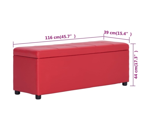 Banco con espacio de almacenaje 116 cm cuero sintético rojo