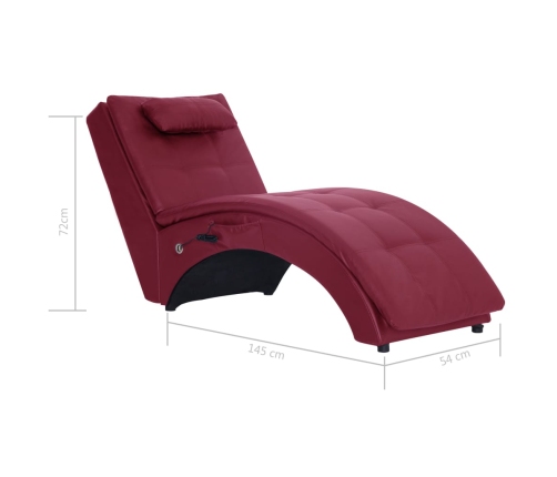 Diván de masaje con almohada de cuero sintético color vino tinto