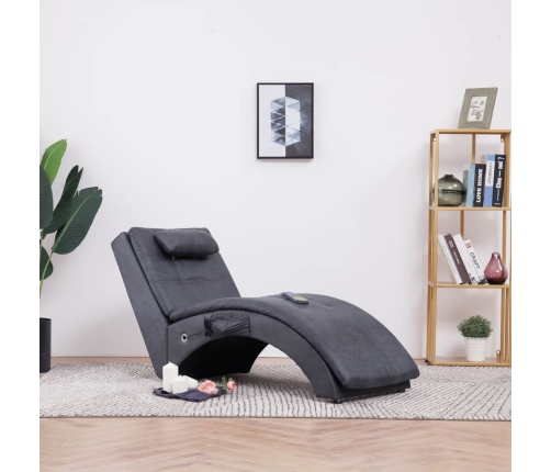 Diván de masaje con almohada de piel de ante artificial gris