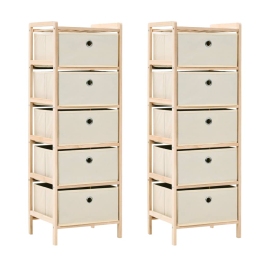 Estantes con 5 cestas de tela 2 unidades madera de cedro beige