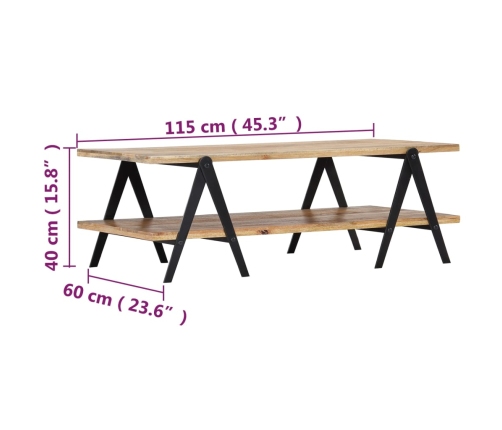 Mesa de centro madera maciza de mango 115x60x40 cm