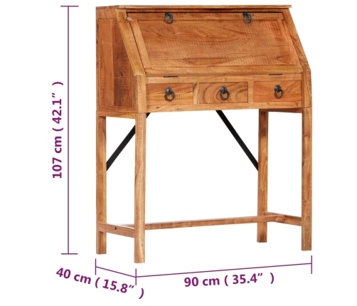 Escritorio de madera maciza de acacia 90x40x107 cm