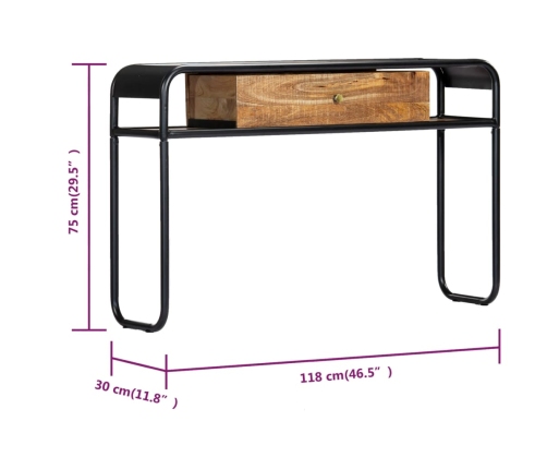 Mesa consola de madera maciza de mango 118x30x75 cm