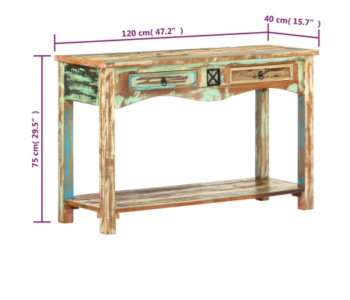 vidaXL Mesa consola madera maciza reciclada 120x40x75 cm