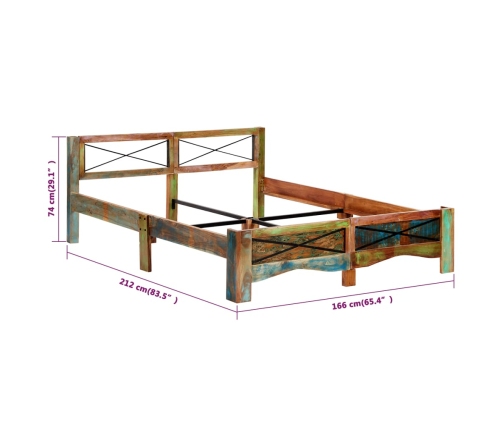 Estructura de cama de madera maciza reciclada 160x200 cm