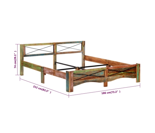 vidaXL Estructura de cama de madera maciza reciclada 180x200 cm