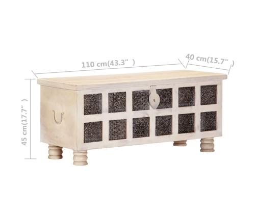 Caja de almacenaje madera maciza de acacia 110x40x45 cm blanco