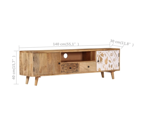 Mueble de TV de madera maciza de mango 140x30x40 cm