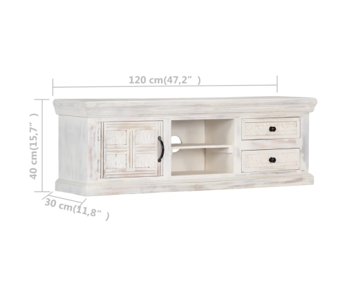 Mueble de TV de madera maciza de mango blanco 120x30x40 cm