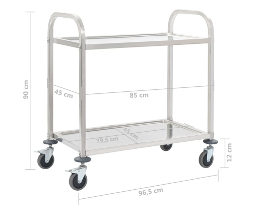 Carrito de cocina de 2 alturas acero inoxidable 96,5x55x90 cm