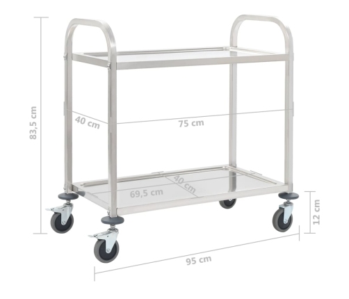 Carrito de cocina de 2 alturas acero inoxidable 95x45x83,5 cm