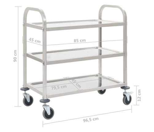 Carrito de cocina de 3 alturas 96,5x55x90 cm acero inoxidable