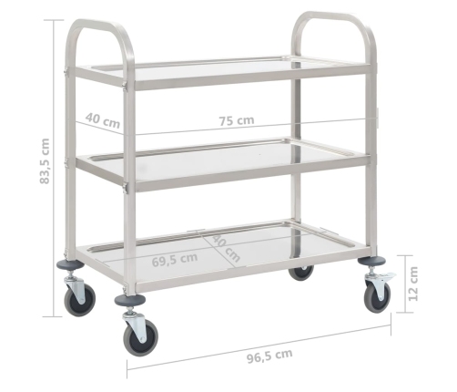 Carrito de cocina de 3 alturas 95x45x83,5 cm acero inoxidable