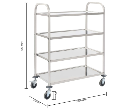 Carrito de cocina de 4 alturas acero inoxidable 107x55x125 cm