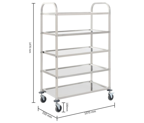 Carrito de cocina de 5 alturas 107x55x147 cm acero inoxidable