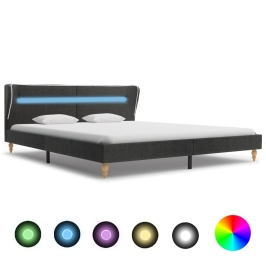 Estructura de cama con LED de arpillera gris oscuro 180x200 cm