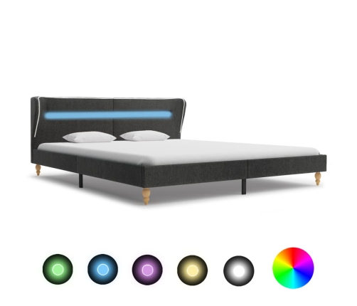 Estructura de cama con LED de arpillera gris oscuro 180x200 cm