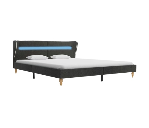 Estructura de cama con LED de arpillera gris oscuro 180x200 cm