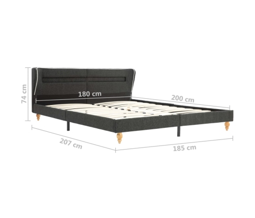 Estructura de cama con LED de arpillera gris oscuro 180x200 cm