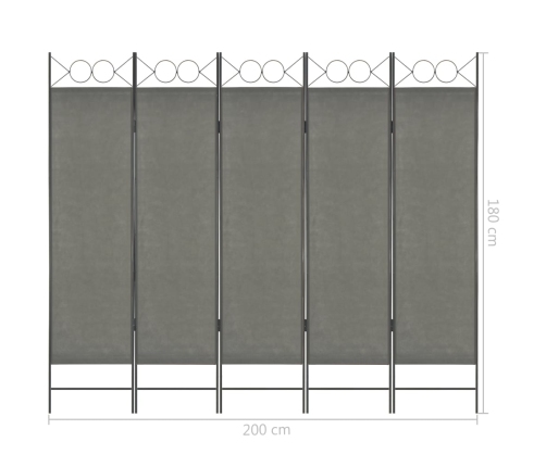 Biombo divisor de 5 paneles gris antracita 200x180 cm