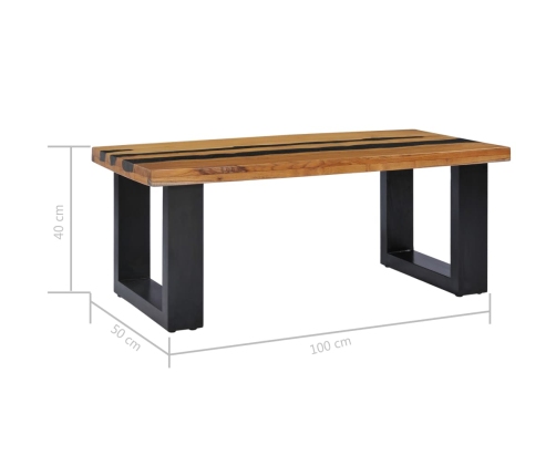 Mesa centro madera maciza teca y piedra volcánica 100x50x40 cm