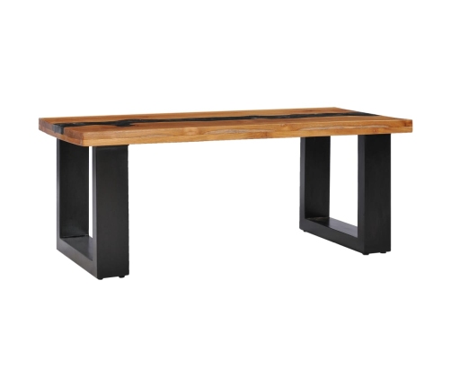 vidaXL Mesa de centro madera maciza de teca y poliresina 100x50x40 cm