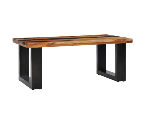 vidaXL Mesa de centro madera maciza de teca y poliresina 100x50x40 cm